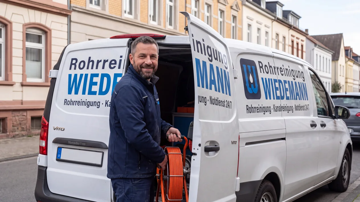 Andreas Wiedemann, Inhaber von Rohrreinigung Wiedemann, am Einsatzfahrzeug